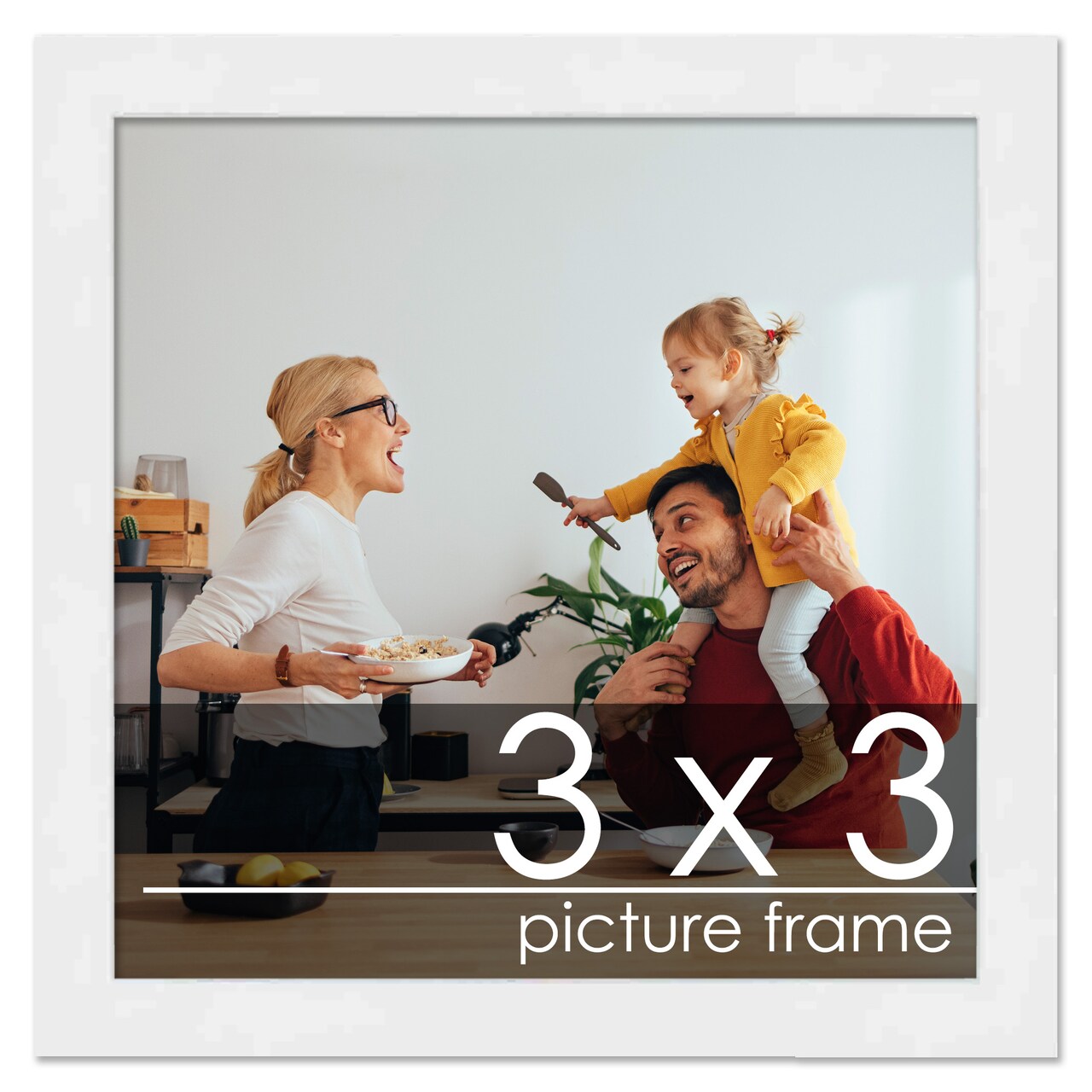 3x3 Solid Wood Picture Frame with UV-Resistant Acrylic & Acid-Free Backing, Available in 6 Finishes: Matte Black, Matte White, Metallic Bronze, Silver, Natural Wood Grain & Mahogany